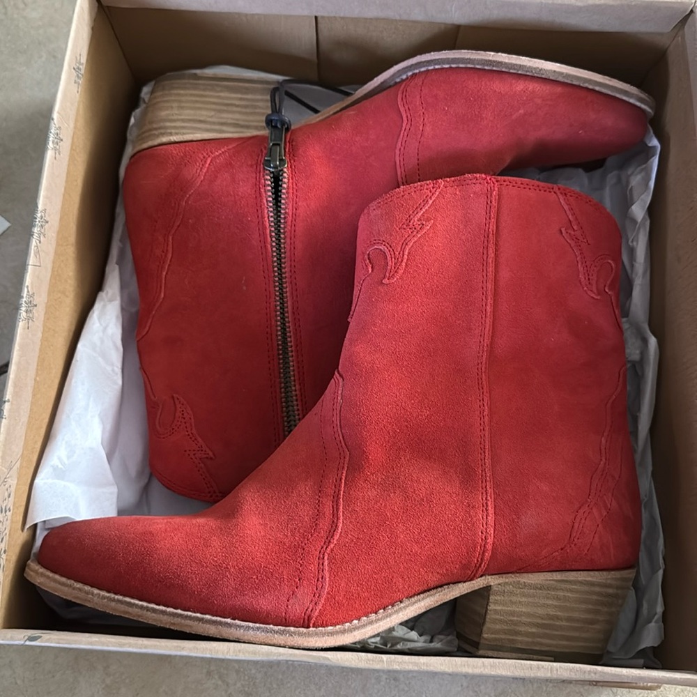 Chic Red Suede Ankle Boots